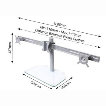 B-Tech BT7333 - Black Triple Screen Gaming Monitor Stand with Black Glass Base