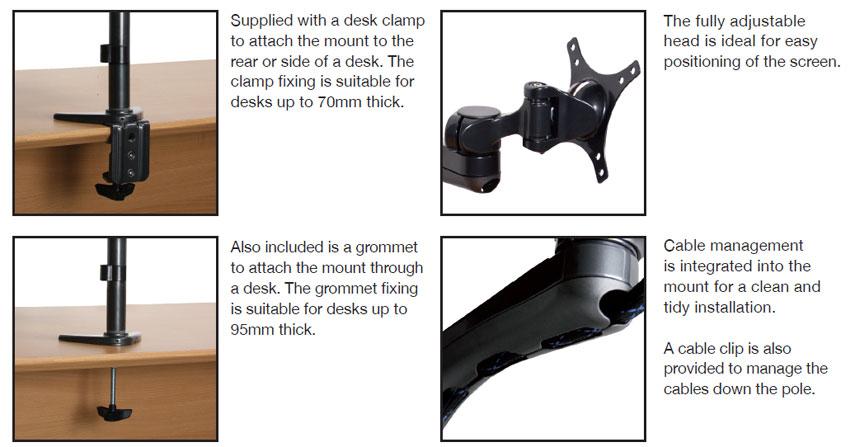 B-Tech BT7373 - Dual Arm Flat Screen Desk Mount