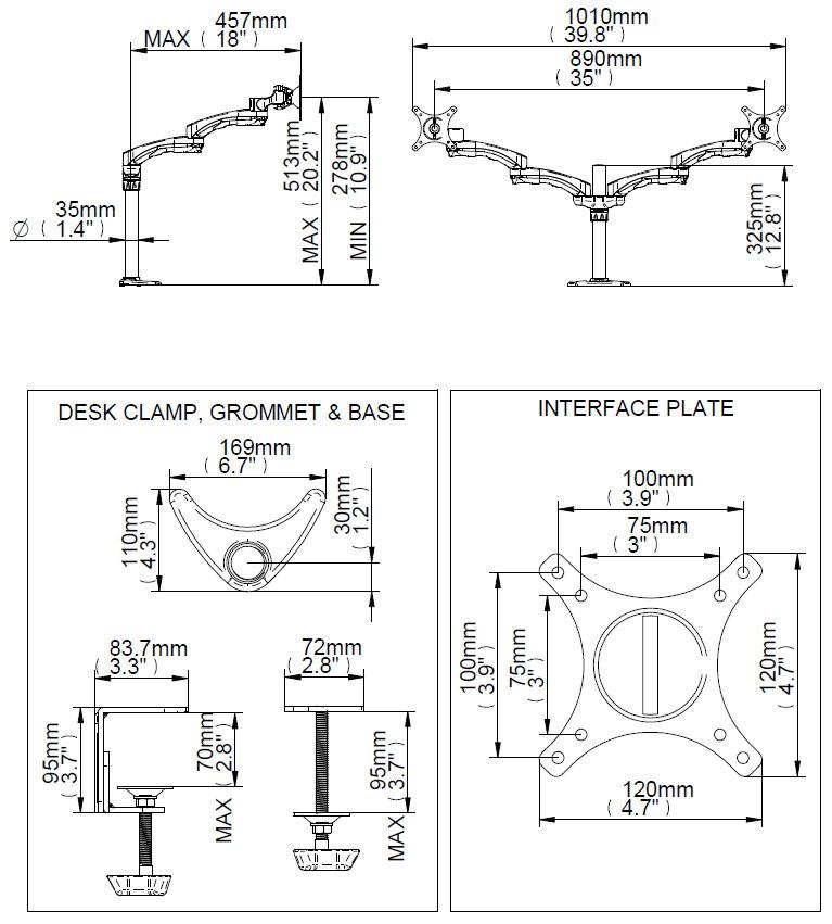 BT7374 - Twin Screen Dual Arm Flat Screen Desk Mount