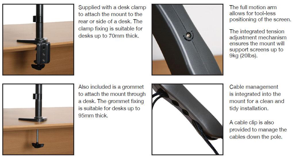BT7382 - Single Arm Full Motion Flat Screen Desk Mount