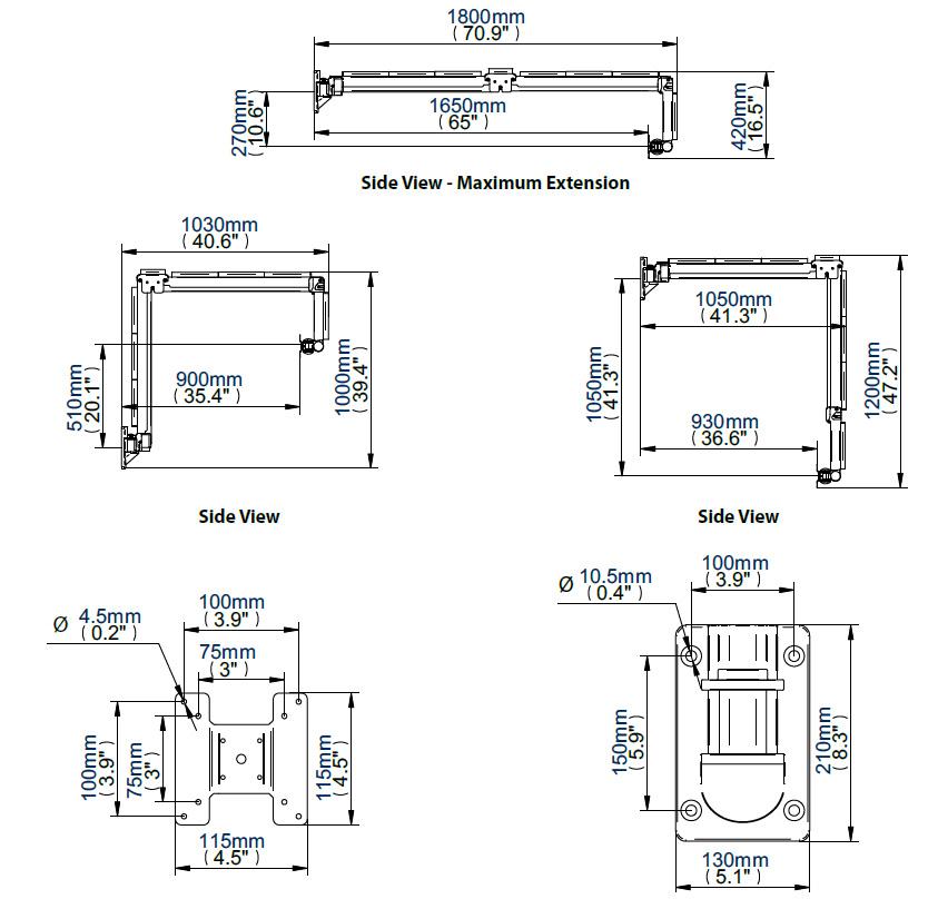 B-Tech BT7593 Full Motion Flat Screen Medical Wall Bracket