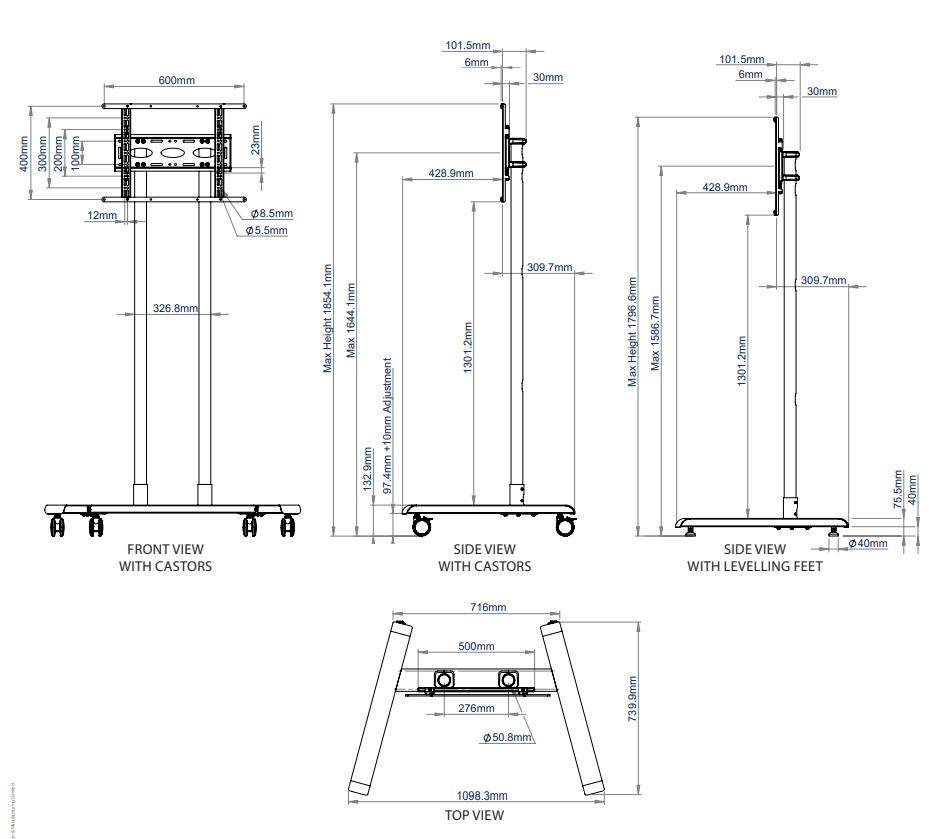 B-Tech BT8504 - Flat Panel Display LED / LCD TV Plasma Mobile Trolley Stand