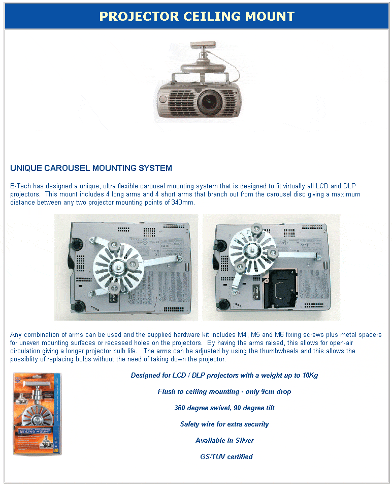B-Tech BT881 Universal Projector Ceiling Mount