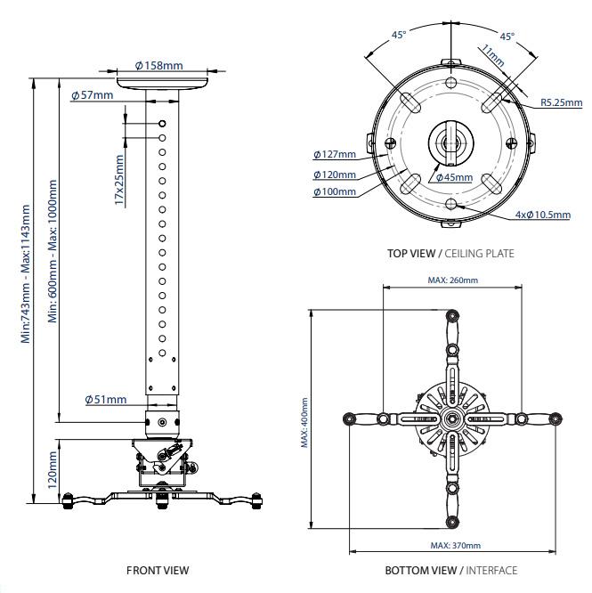 B-Tech BT899-AD Adjustable Drop Projector Ceiling Mount