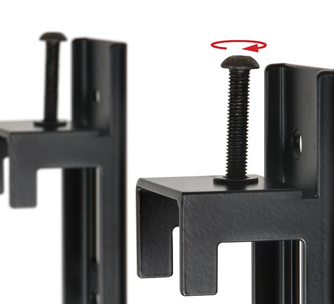 Arms feature levelling screws to adjust the screen height