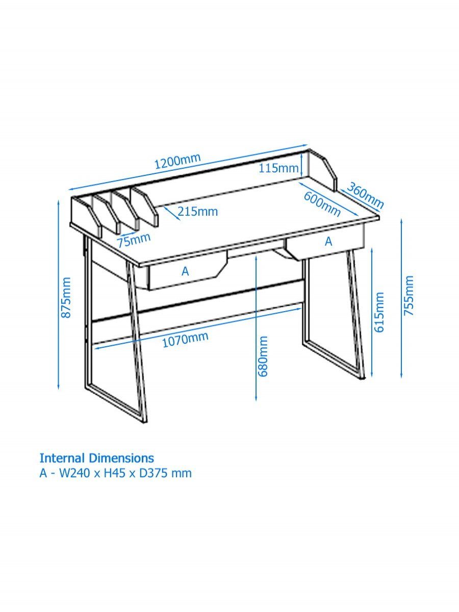 Alphason Salisbury Black and Oak Home Office Desk (AW3100)