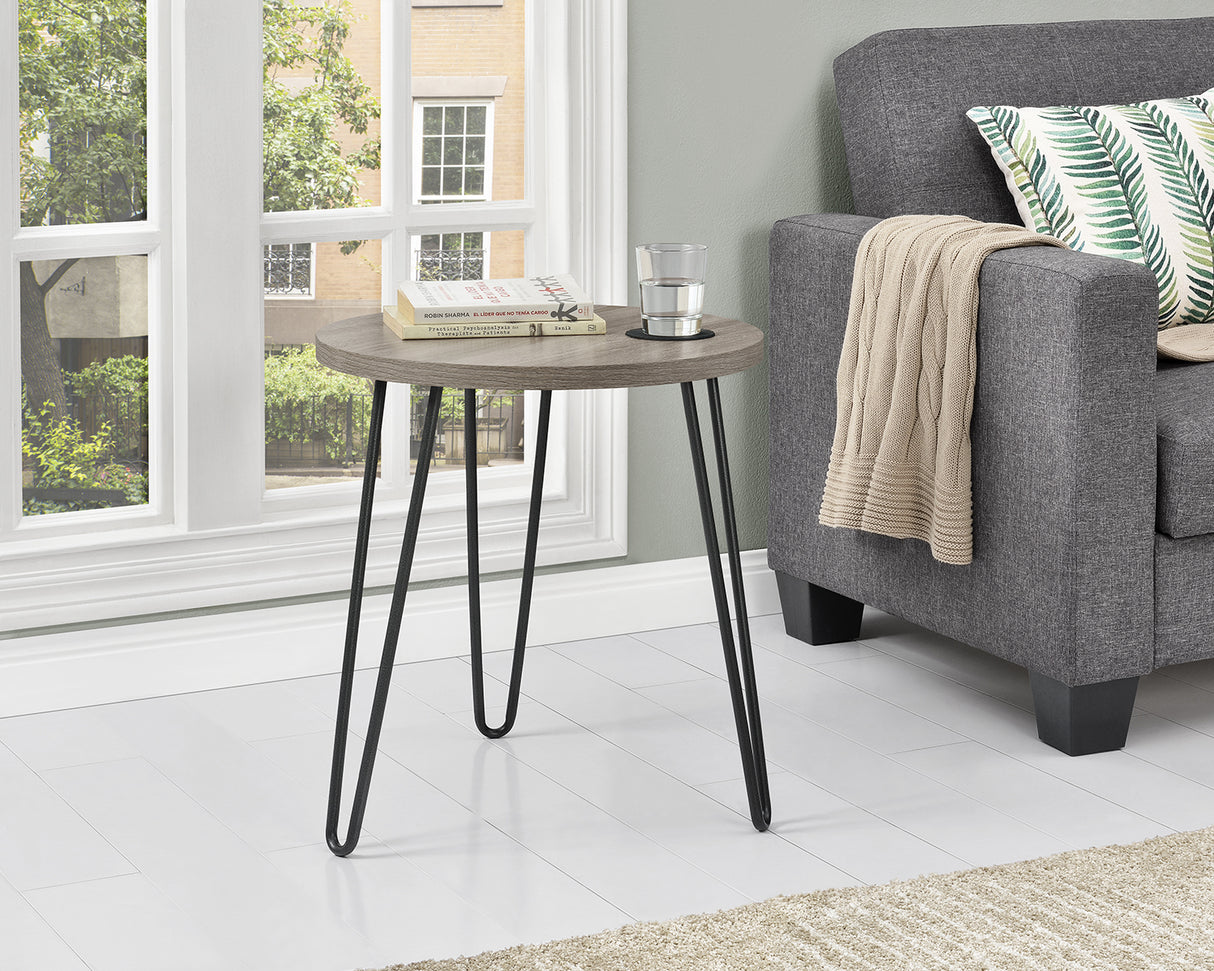 Dorel Home Owen Range Round End Table in Grey Oak