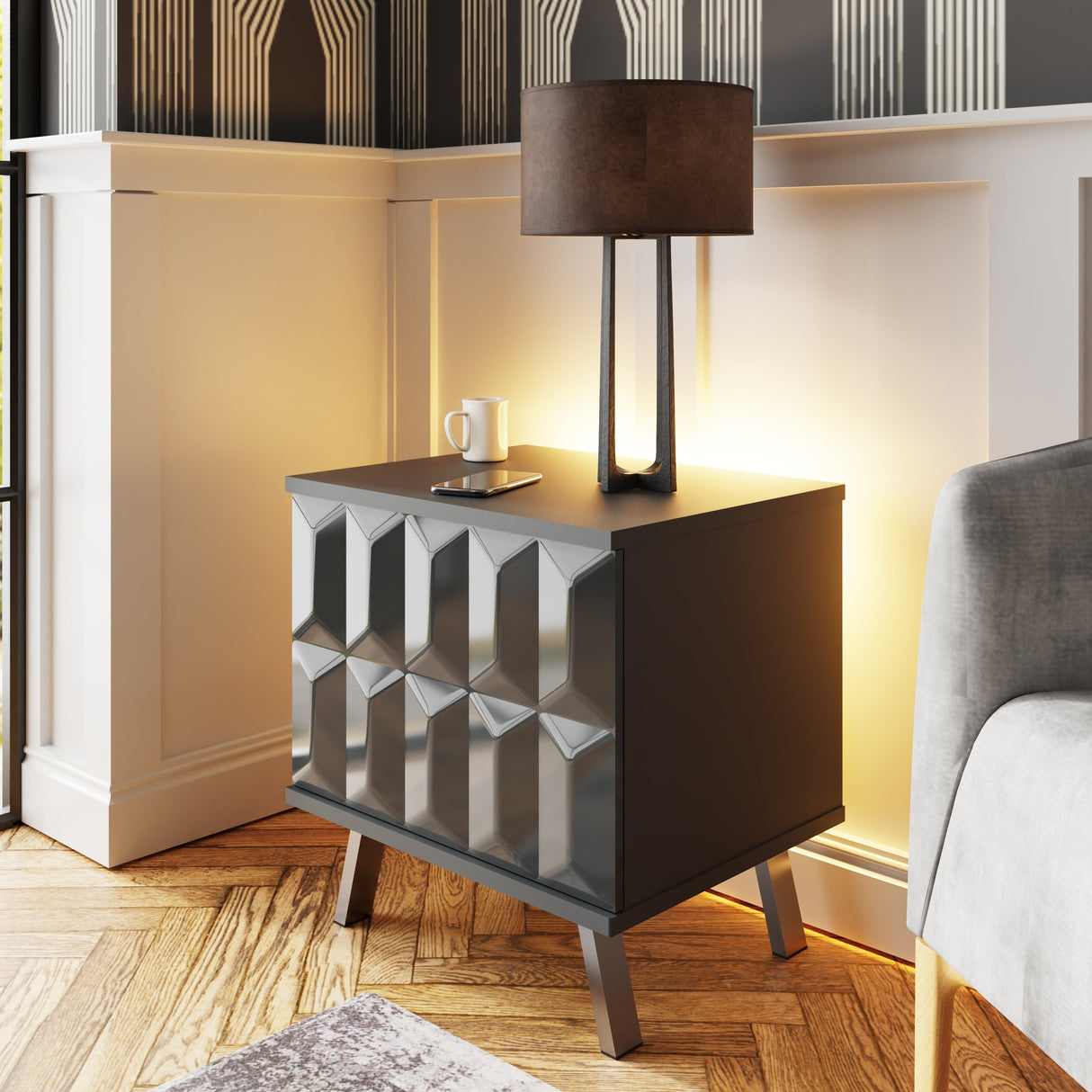 Frank Olsen Elevate Grey Lamp Table with Mood Lighting