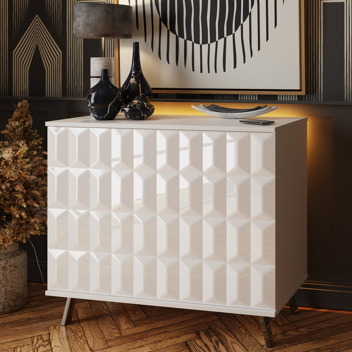 Frank Olsen Elevate White Small Sideboard with Mood Lighting