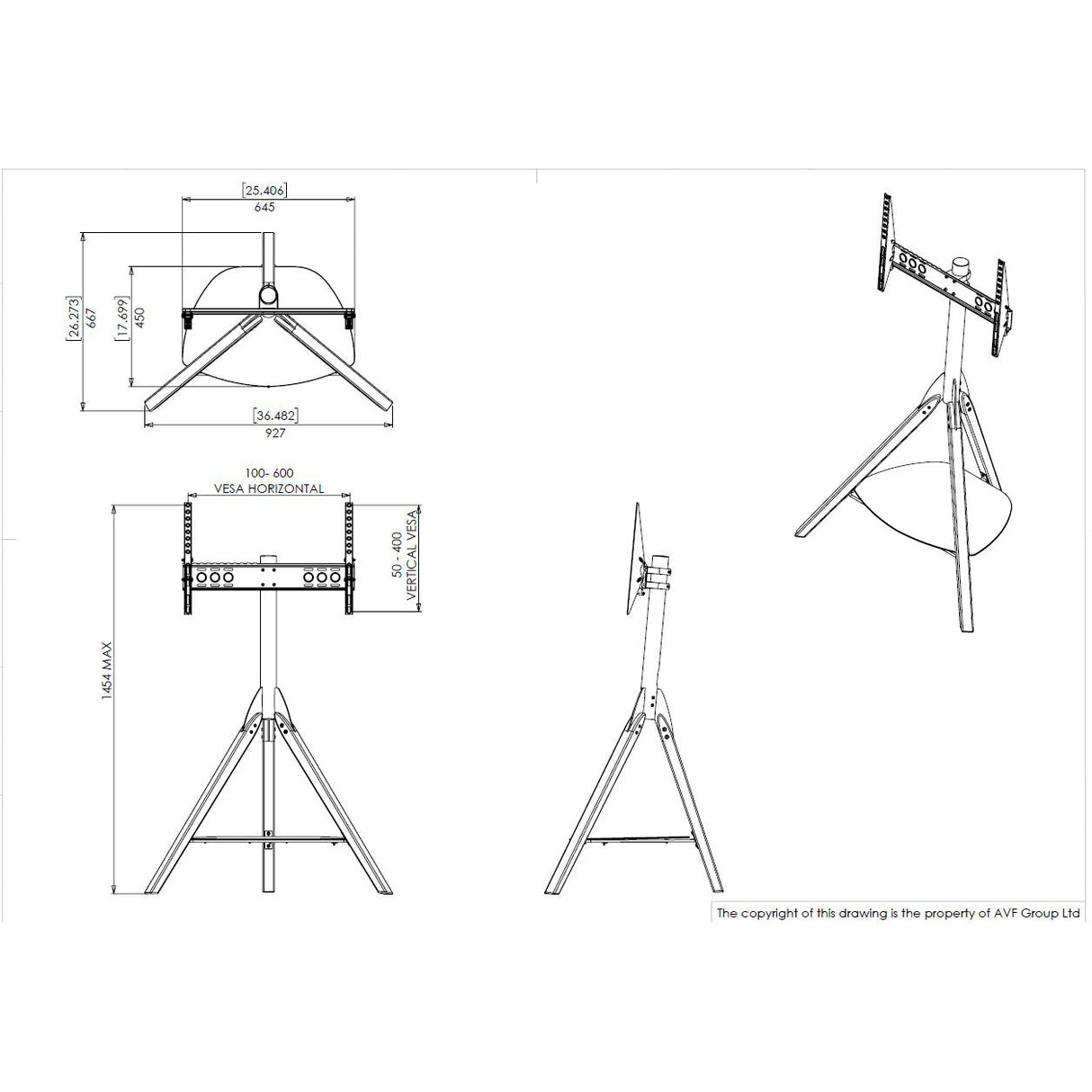AVF FSL1000HOXGB Grey Hoxton Tripod TV Stand with Shelf