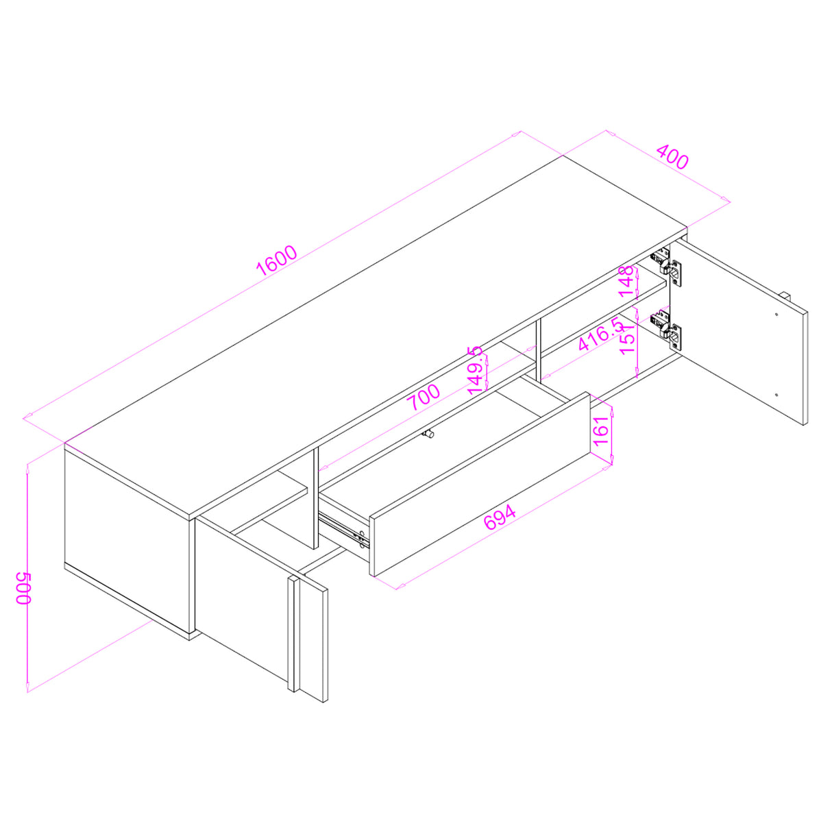 Alphason Gallium Black TV Stand (ADGA1600BLK)
