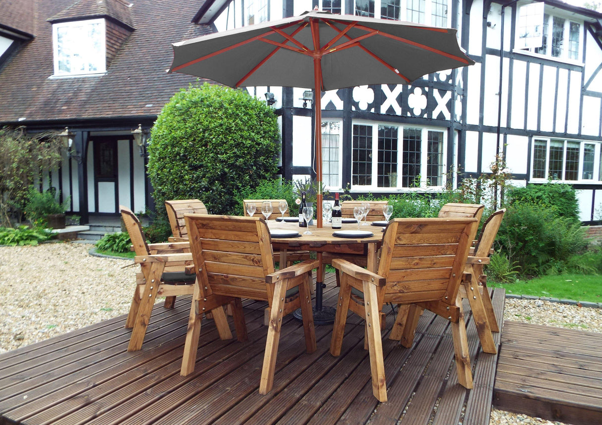 Charles Taylor Eight Seater Circular Table Set with Cushions and Parasol