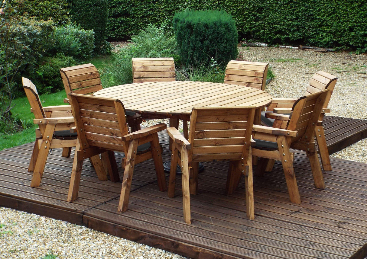Charles Taylor Eight Seater Circular Table Set with Cushions and Parasol