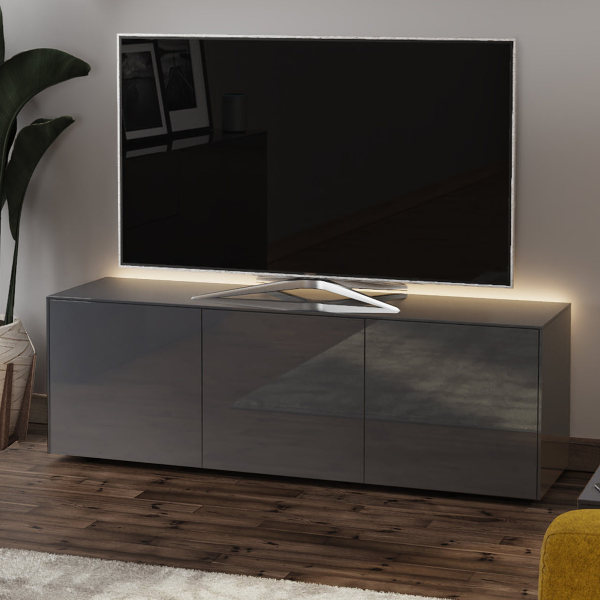 Frank Olsen High Gloss Grey 1500mm TV Cabinet with LED Lighting