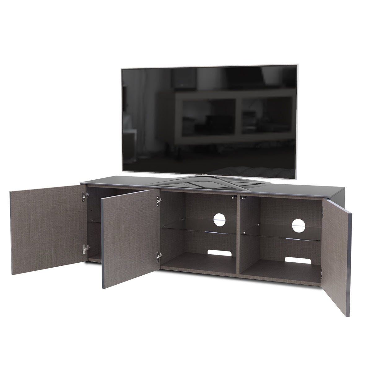 Frank Olsen High Gloss Grey 1500mm TV Cabinet with LED Lighting and Wireless Phone Charging