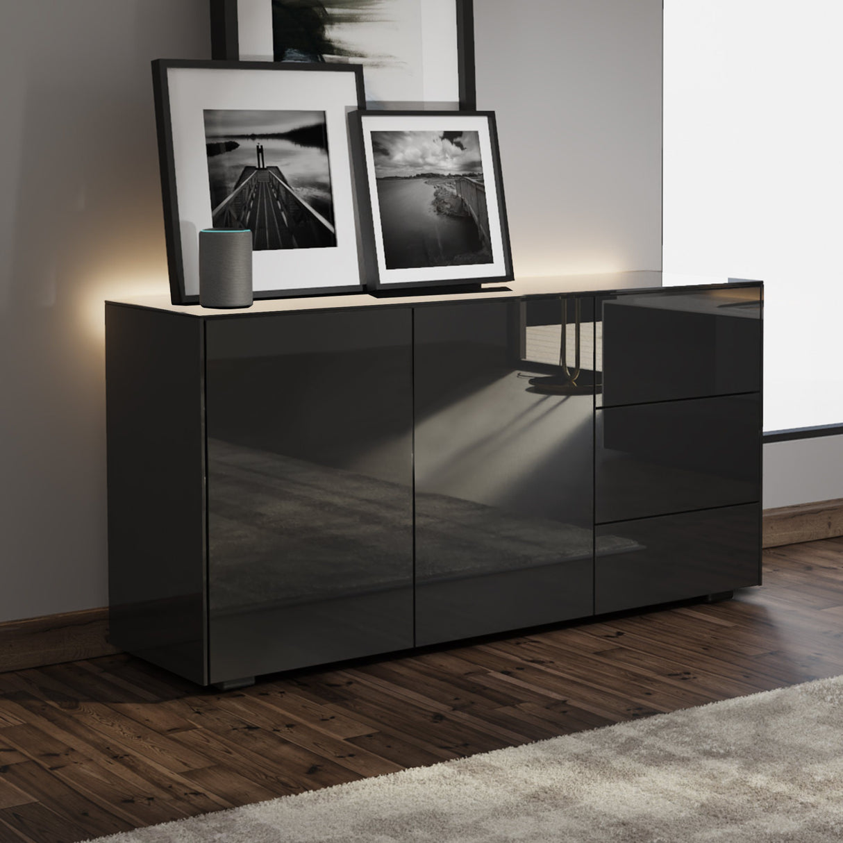 Frank Olsen Intel Range Gloss Black Sideboard With LED Lighting
