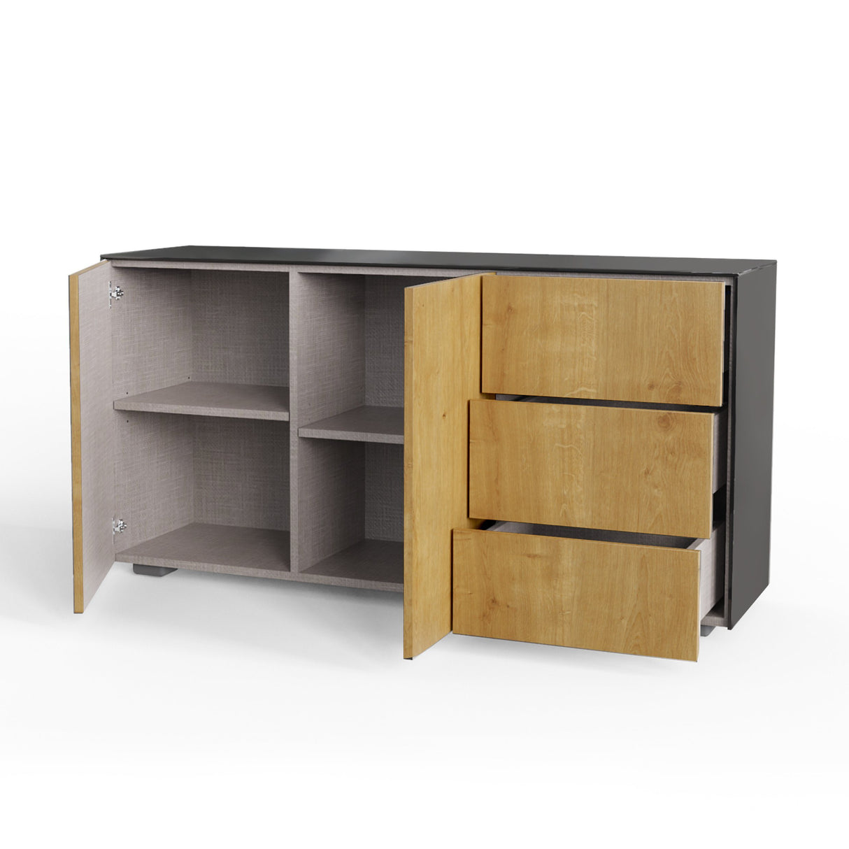 Frank Olsen Intel Range Gloss Black and Oak Sideboard With LED Lighting and Wireless Phone Charging
