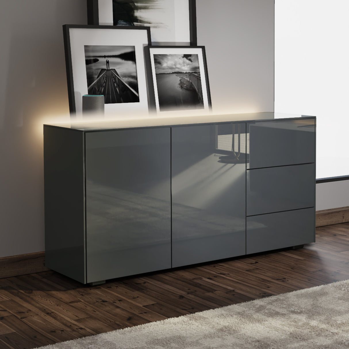 Frank Olsen Intel Range Gloss Grey Sideboard With LED Lighting