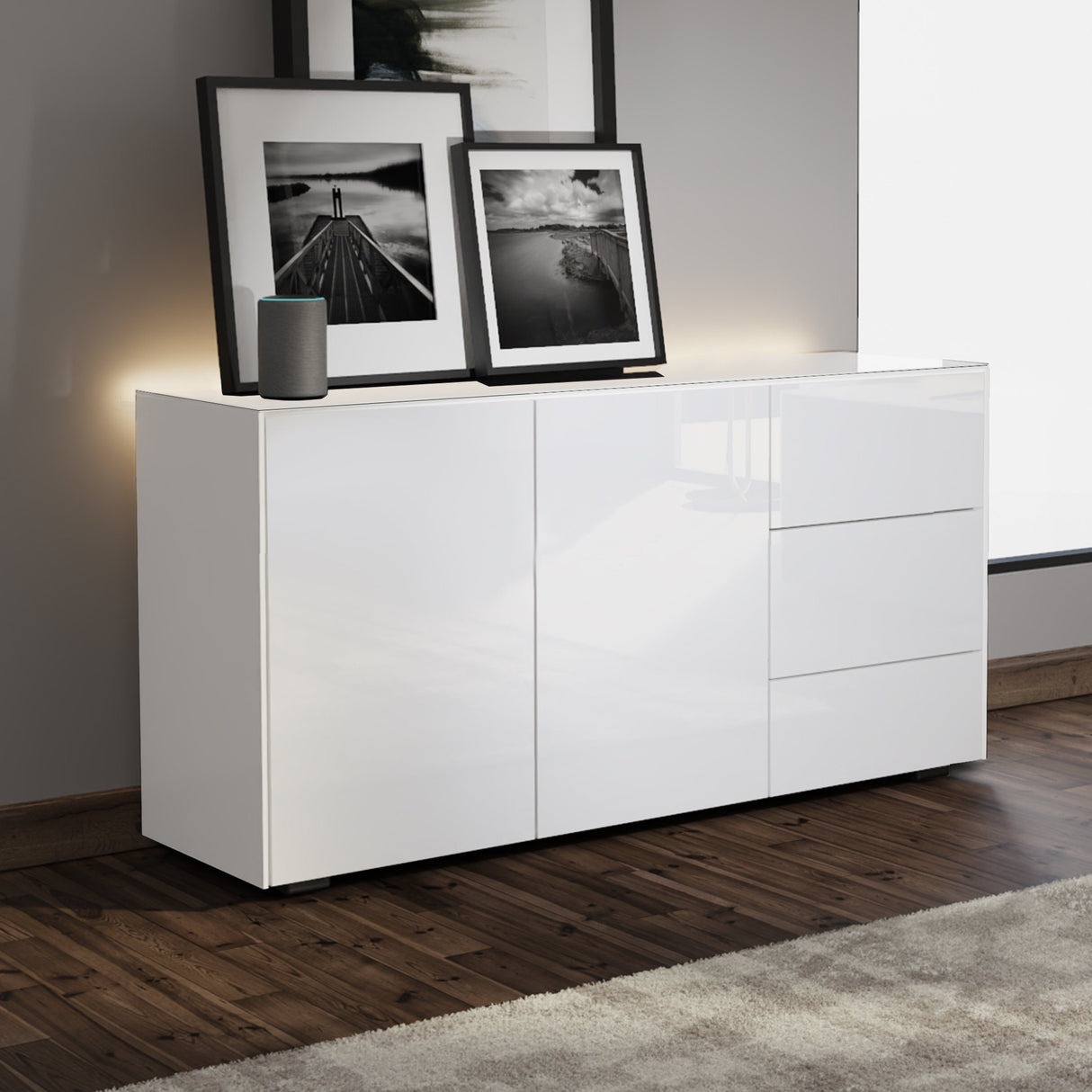 Frank Olsen Intel Range Gloss White Sideboard With LED Lighting
