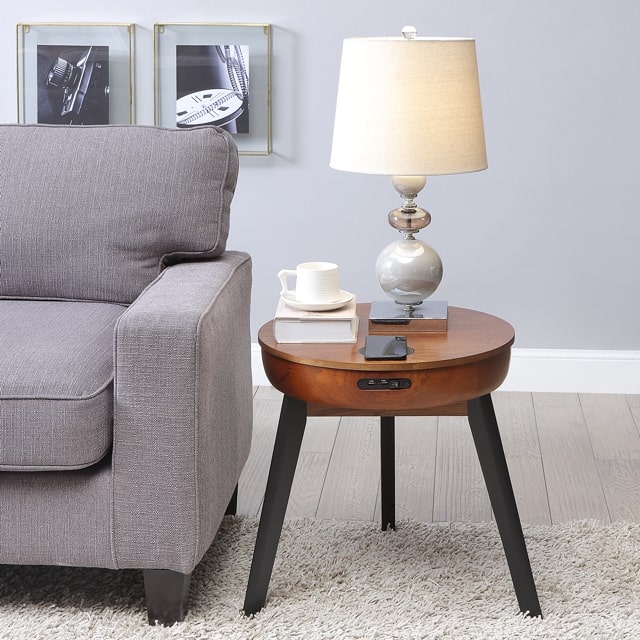 Jual San Francisco Smart Lamp Table With Wireless Charging And Speakers in Walnut (JF710WB)