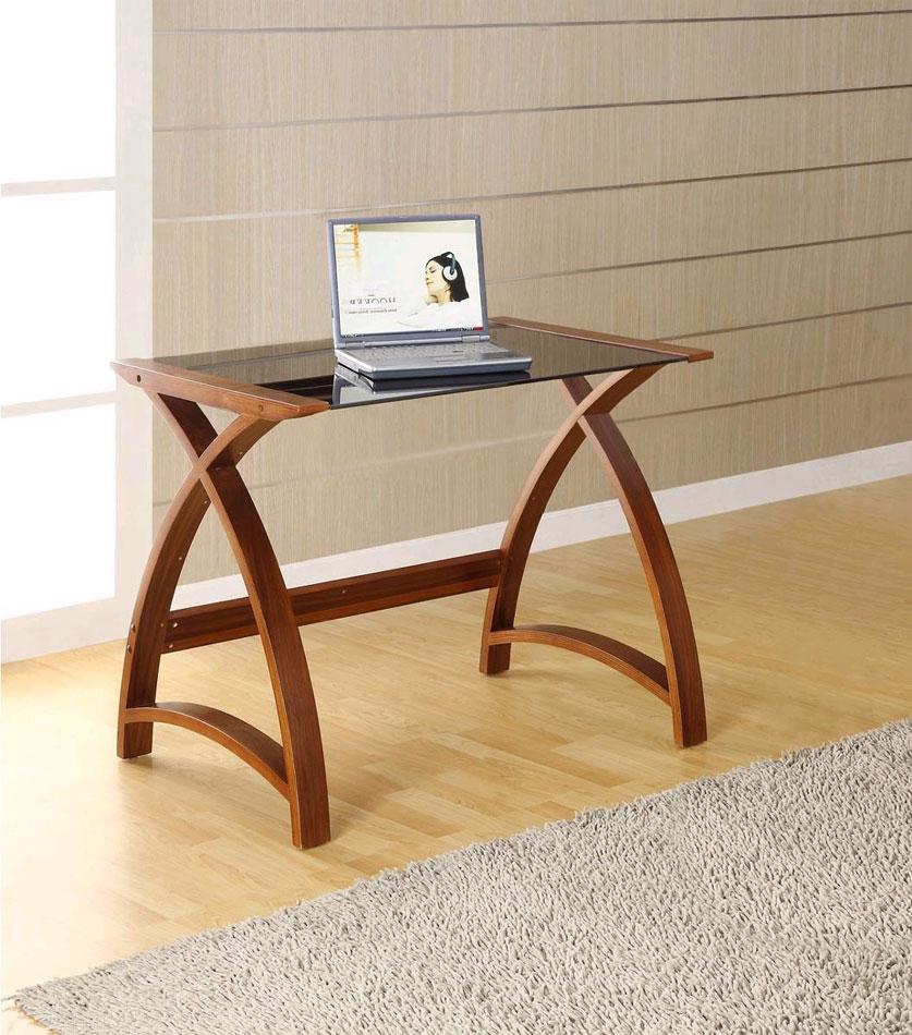 Jual Helsinki Curved 900mm wide Laptop Table in Walnut and Black Glass