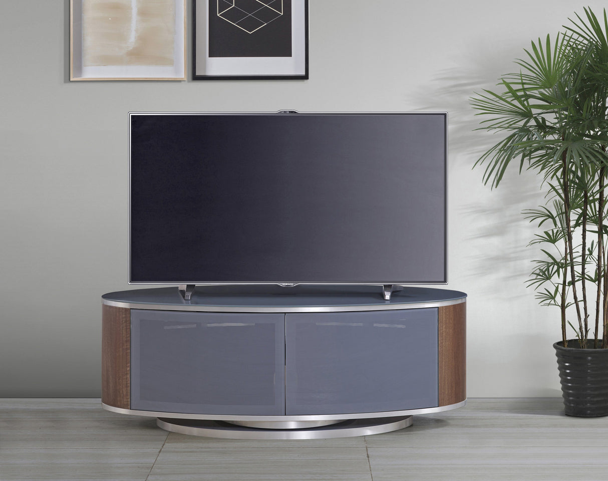 MDA Designs Luna Grey and Walnut Oval TV Cabinet