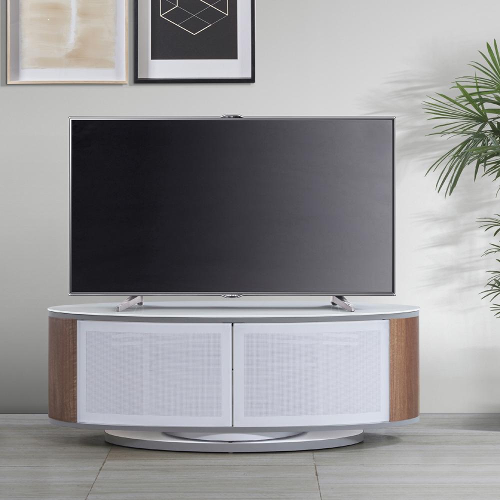 MDA Designs Luna Walnut and White Oval TV Cabinet