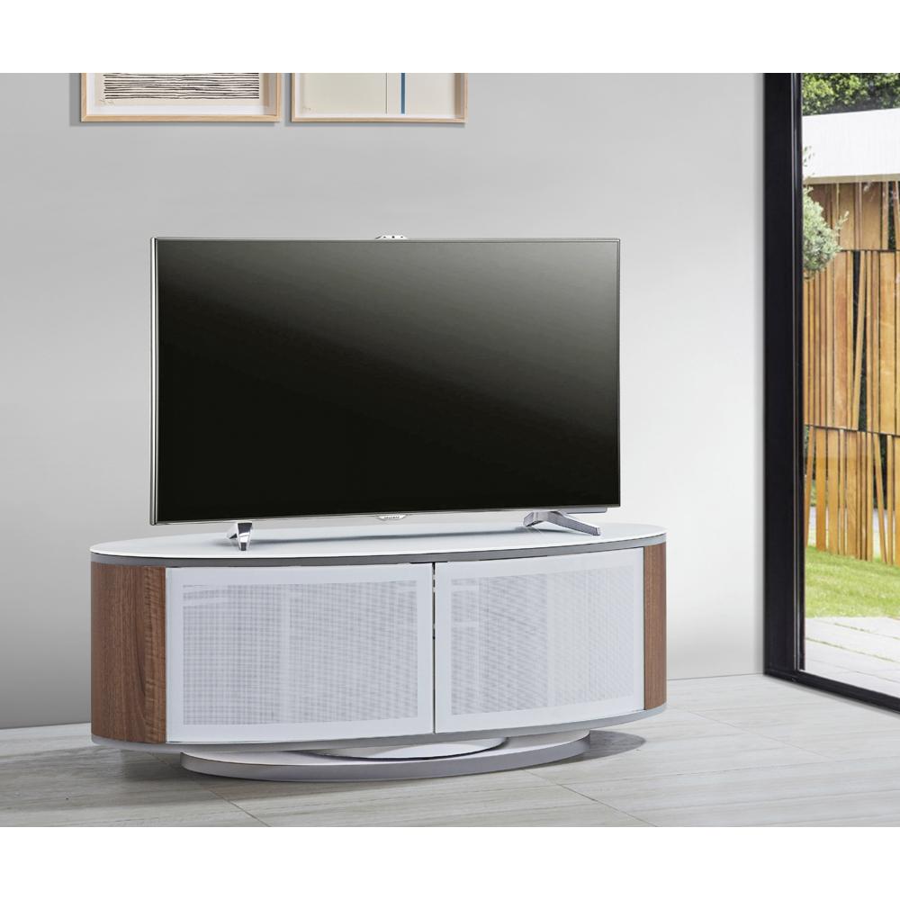 MDA Designs Luna Walnut and White Oval TV Cabinet