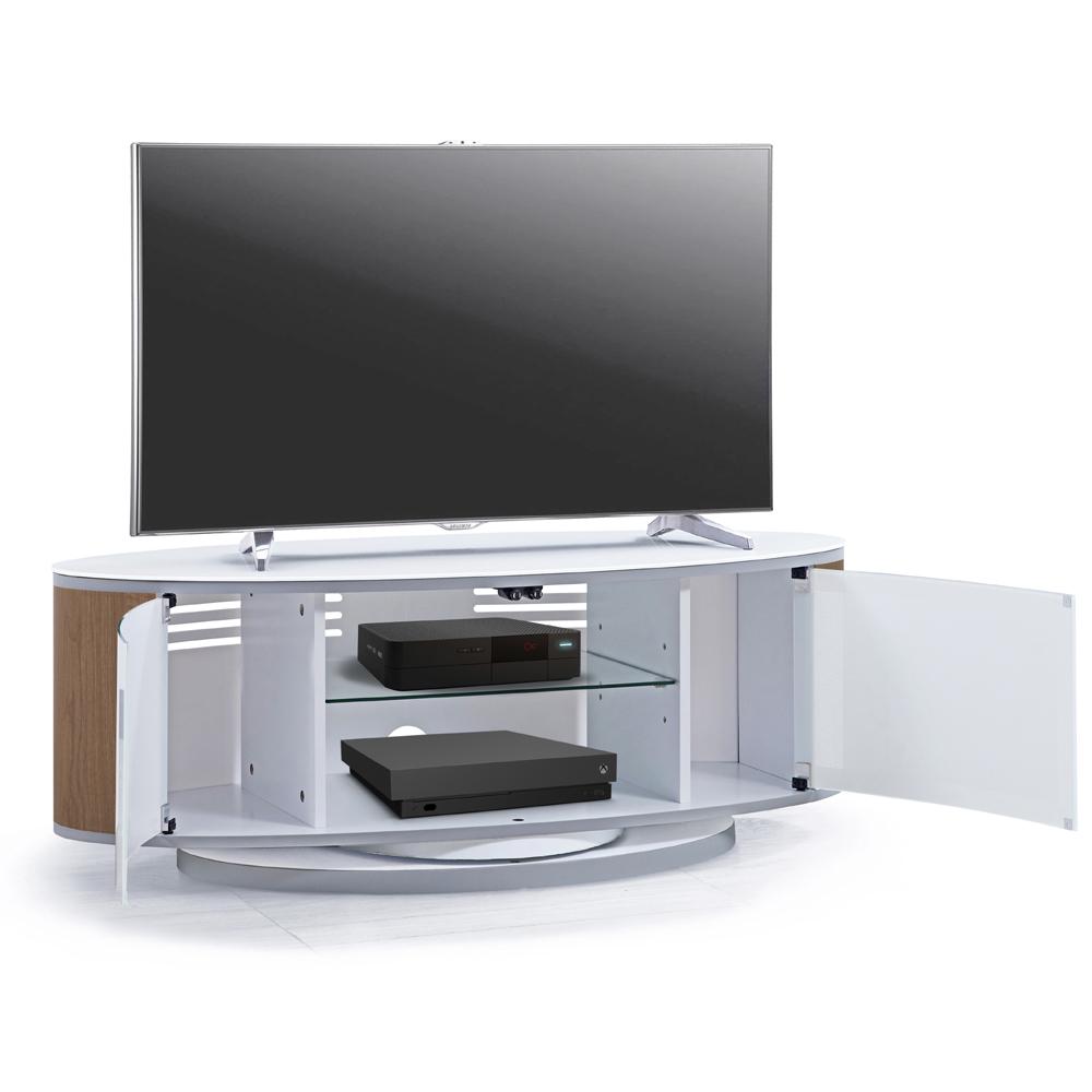 MDA Designs Luna Walnut and White Oval TV Cabinet