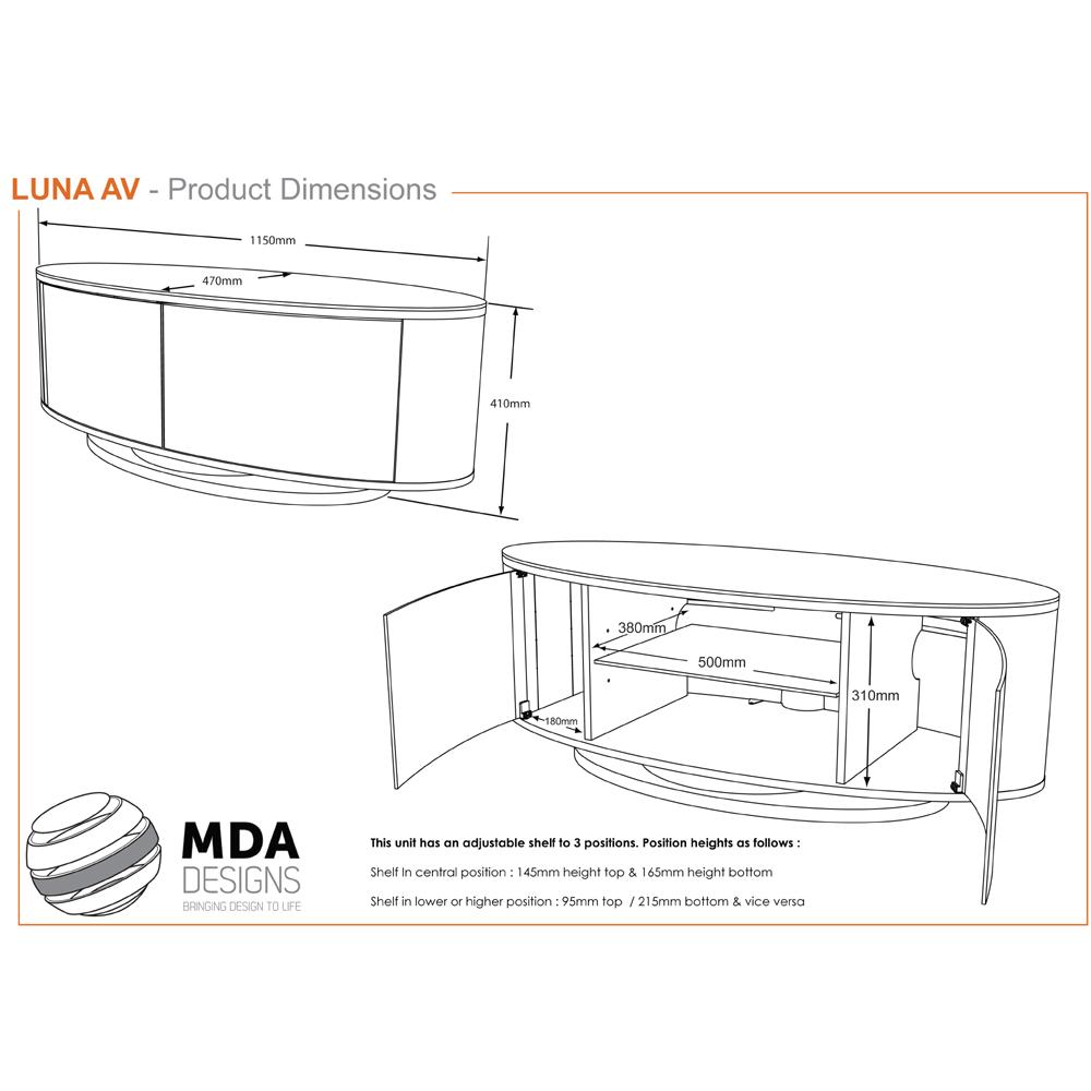 MDA Designs Luna High Gloss White Oval TV Cabinet