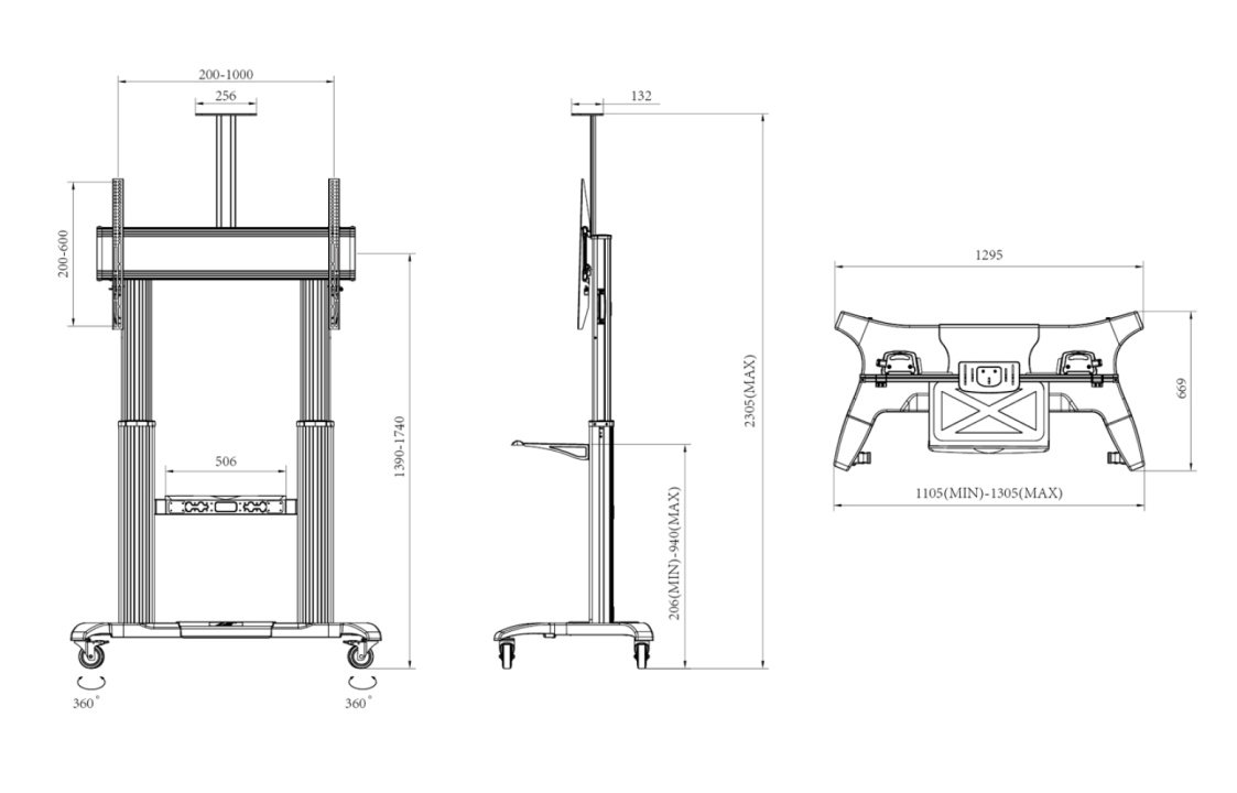 Multibrackets M Public Floorstand Dual Pillar 180 HD Height Adjustable TV Trolley