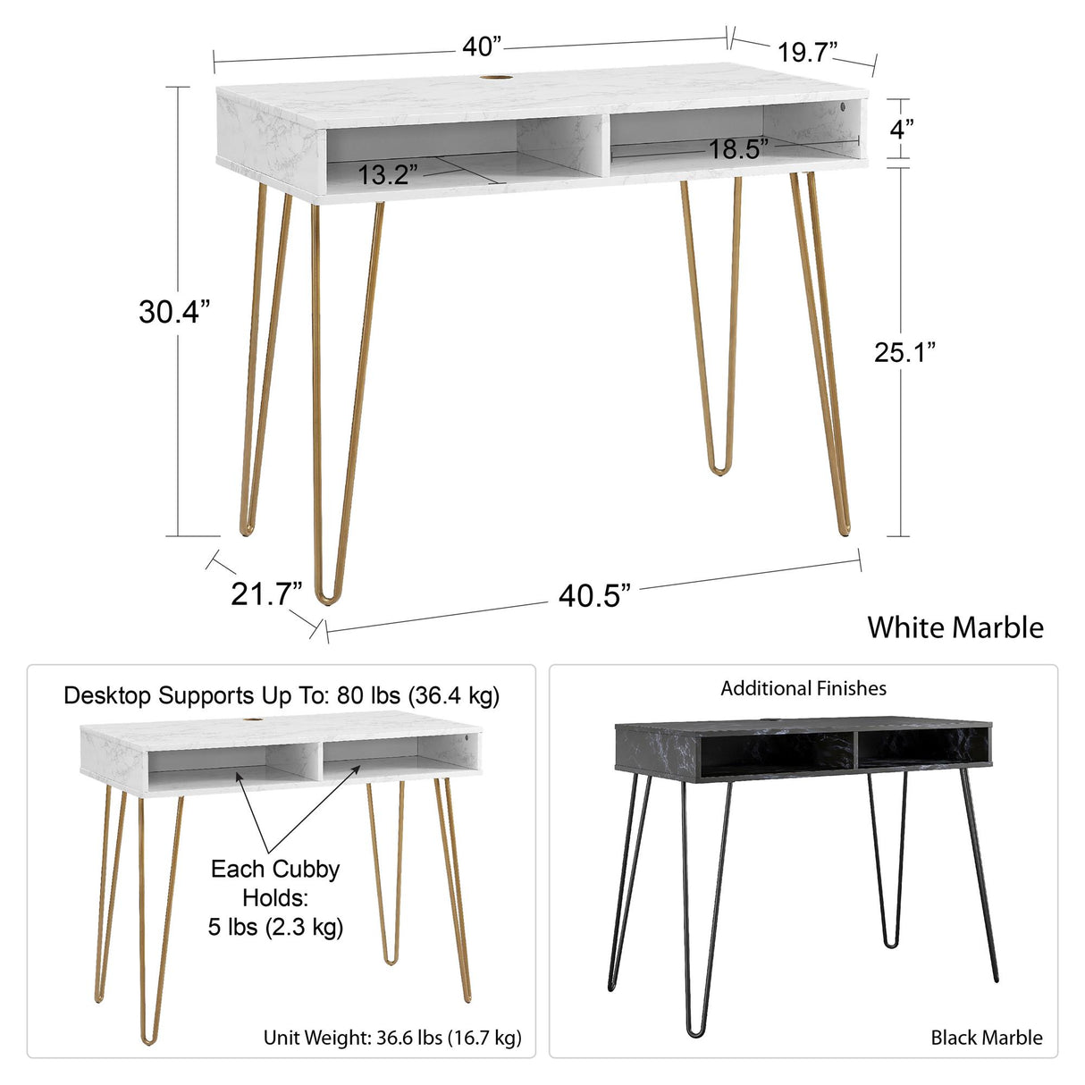 Novogratz Athena White Marble Home Office Desk (9618891COMNUK)