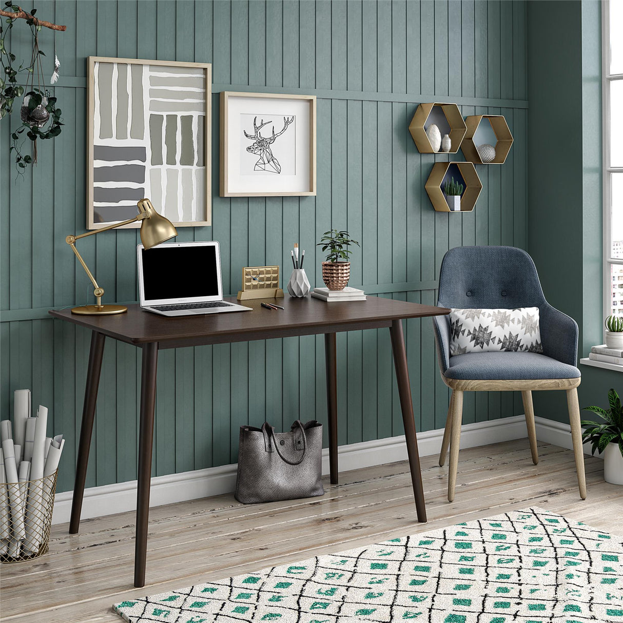 Novogratz Brittany Walnut Home Office Study Desk (4524801COMNUK)