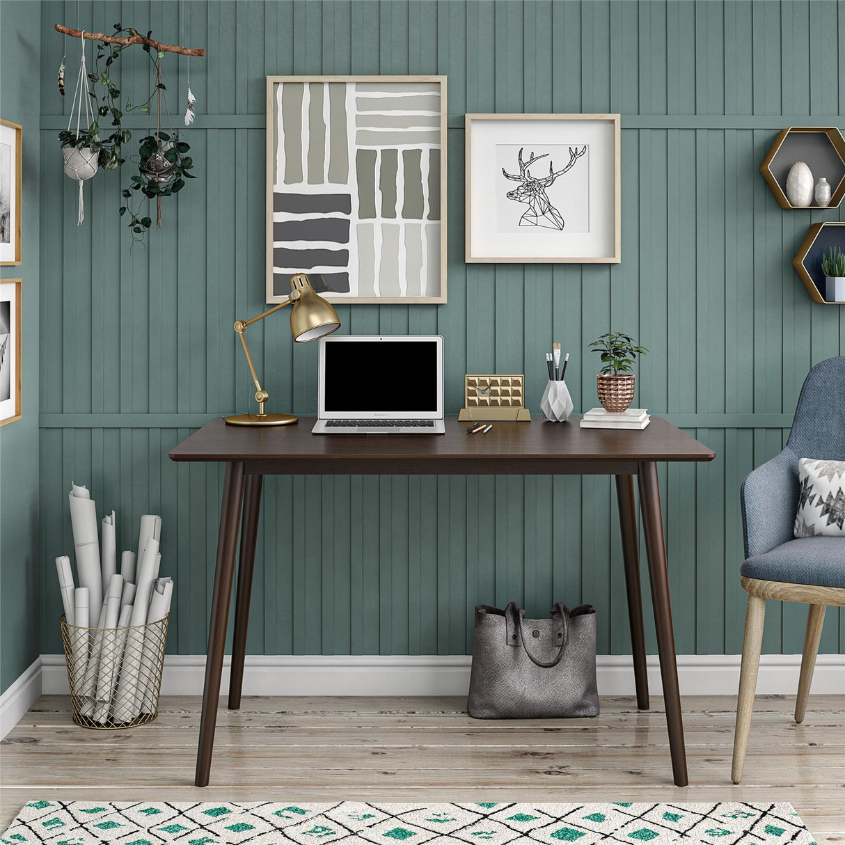 Novogratz Brittany Walnut Home Office Study Desk (4524801COMNUK)