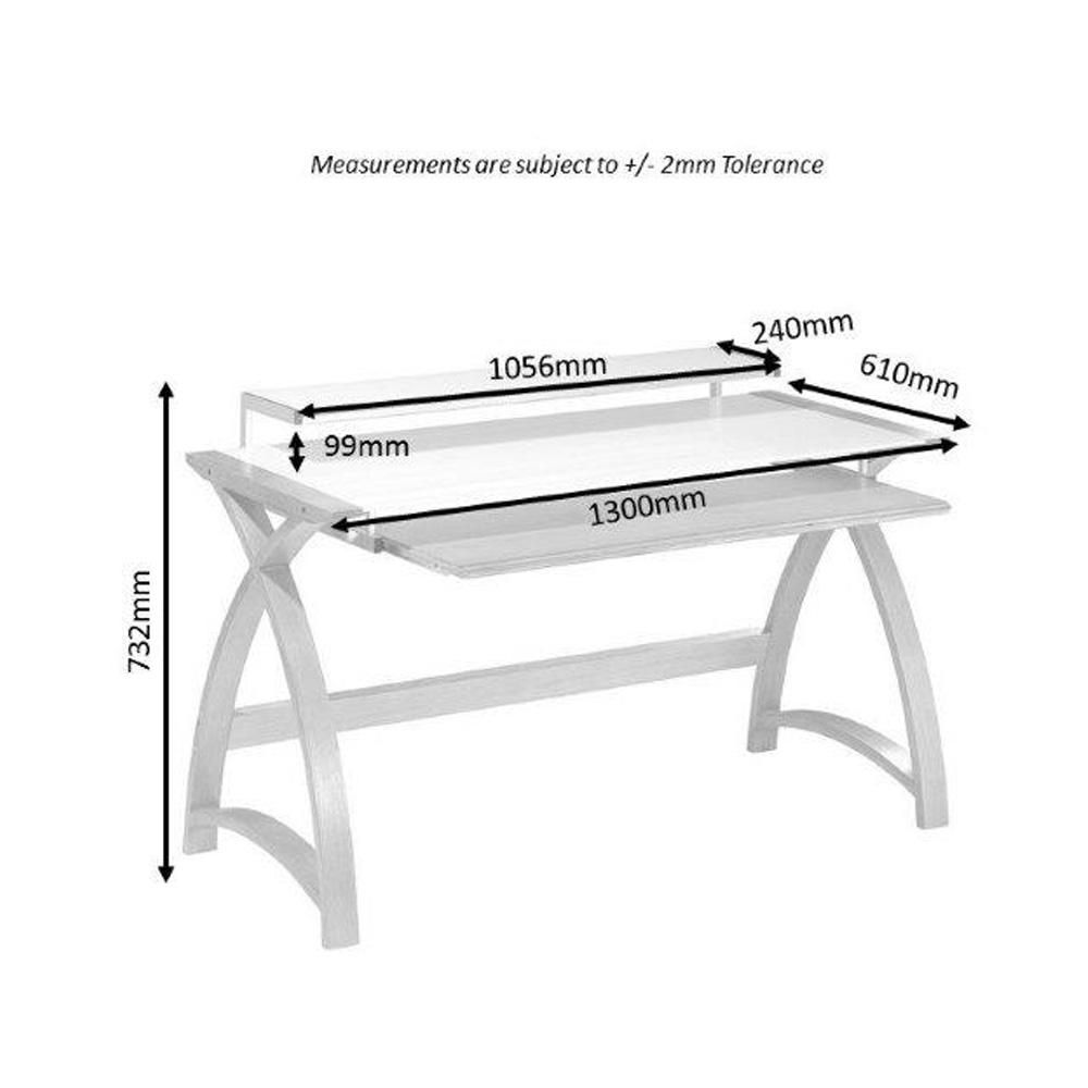 Jual Helsinki Curved 1300mm Wide Computer Desk in Grey Ash and White Glass