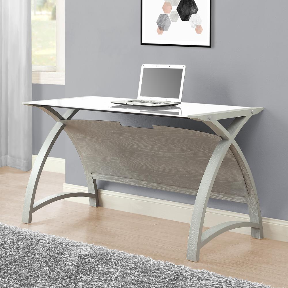 Jual Helsinki Curved 1300mm Laptop Desk in Grey Ash and White Glass