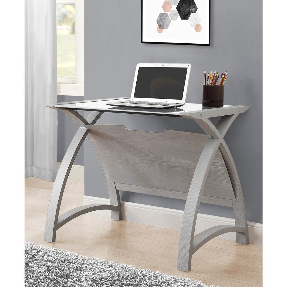 Jual Helsinki 900mm Curved Laptop Table in Grey with White Glass