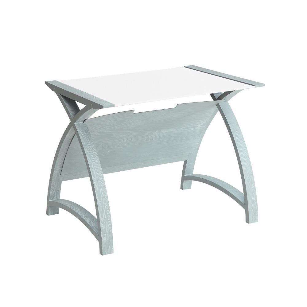 Jual Helsinki 900mm Curved Laptop Table in Grey with White Glass