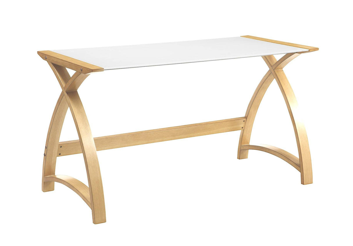 Jual Helsinki Curved 1300mm Wide Laptop Table in Oak and White Glass