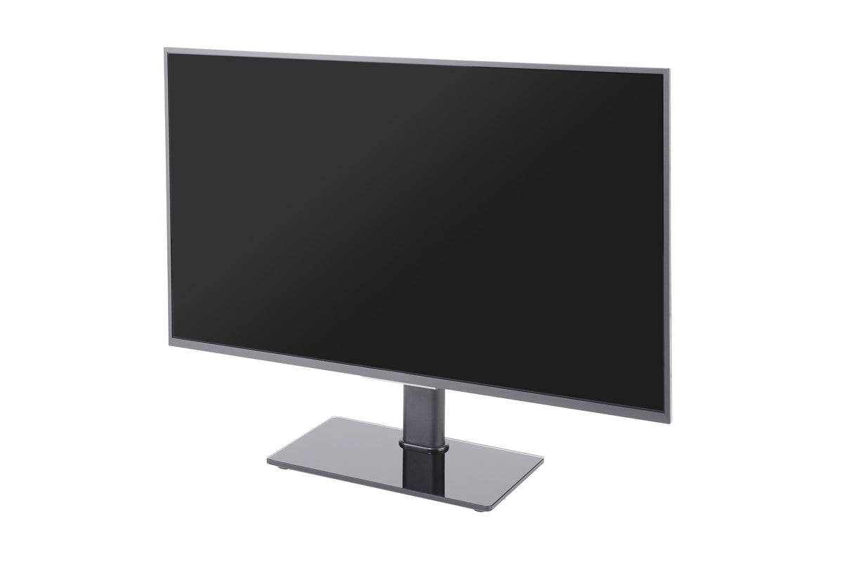 TTAP TT44F Universal Black Glass Tabletop Pedestal TV Stand for up to 55" TVs - Fixed