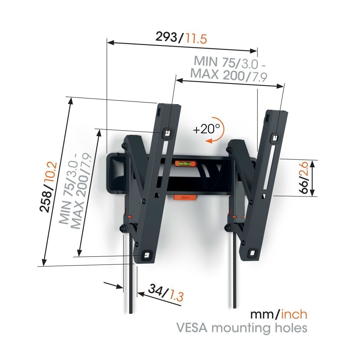 Vogels TVM 3215 TV (19-43") Tilting Black TV Wall Bracket