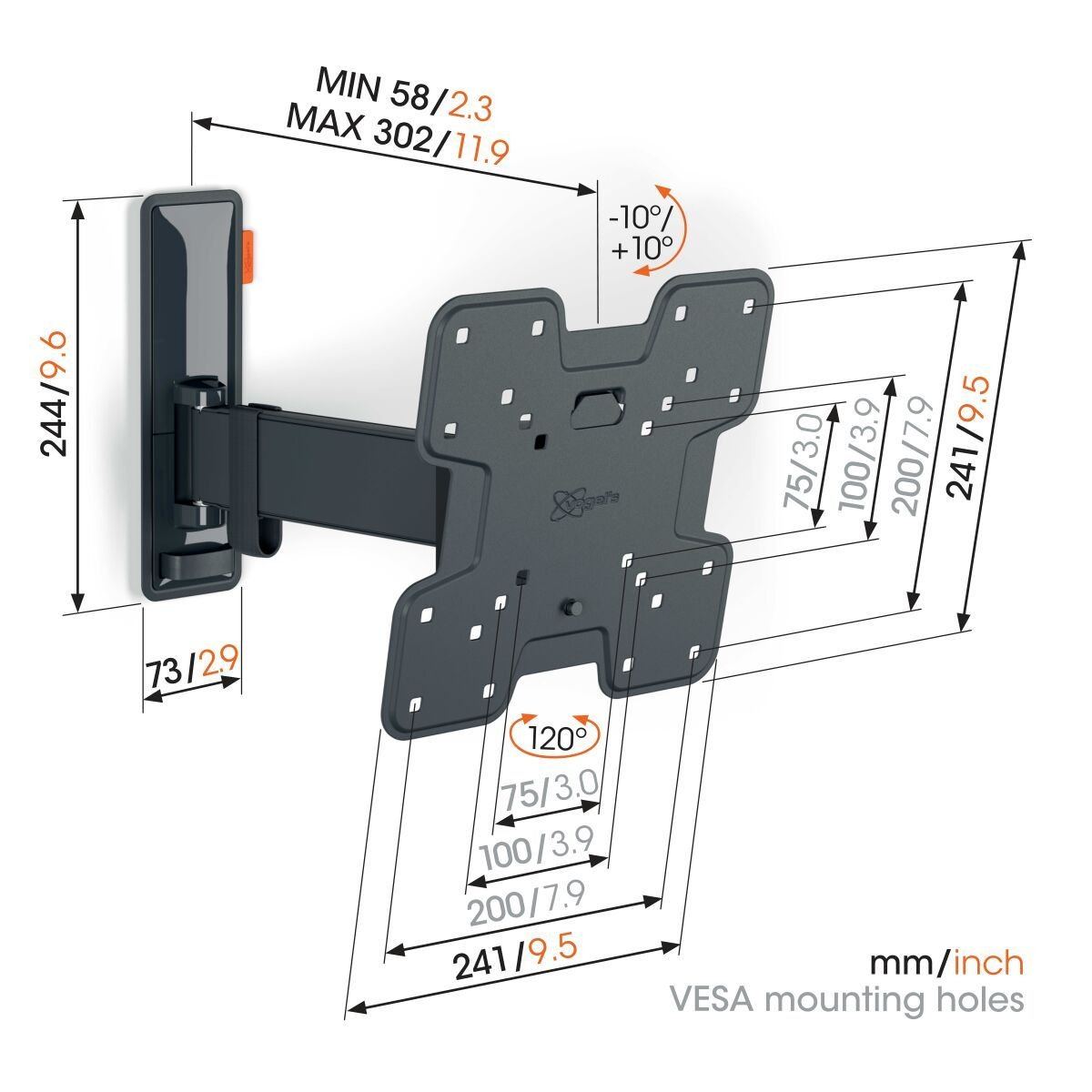 Vogels TVM 3225 TV (19-43") Single Arm Black TV Wall Bracket
