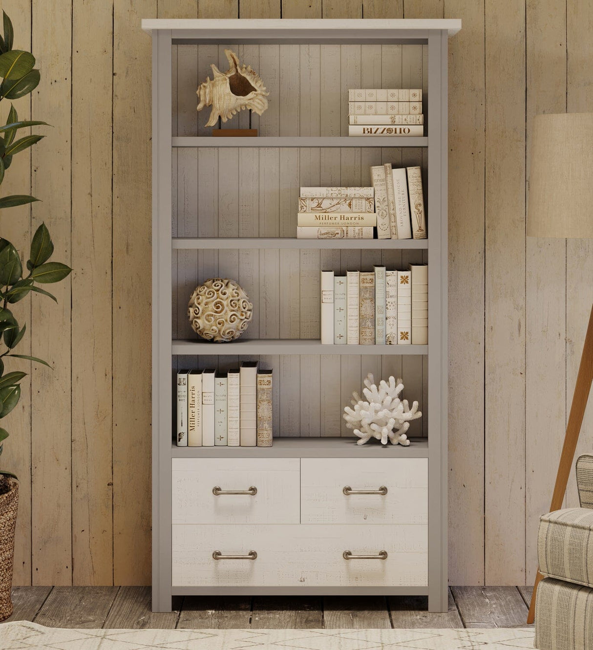 Baumhaus Greystone - Large Open Bookcase with Drawers (VTTG01A)