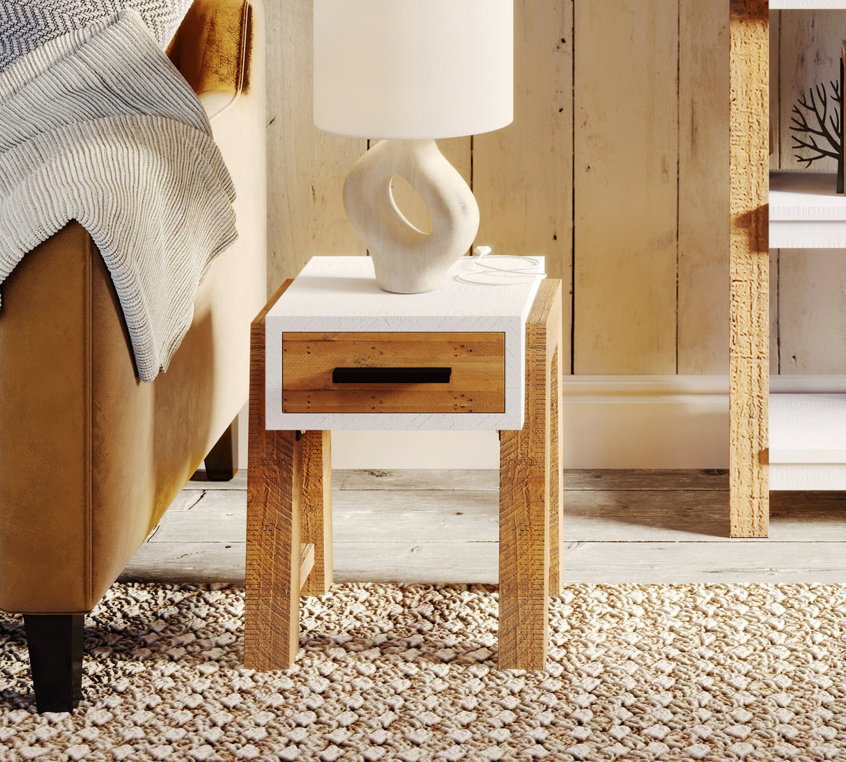 Baumhaus Trinity - Reclaimed Open Side Table With One Drawer (VWP10B)