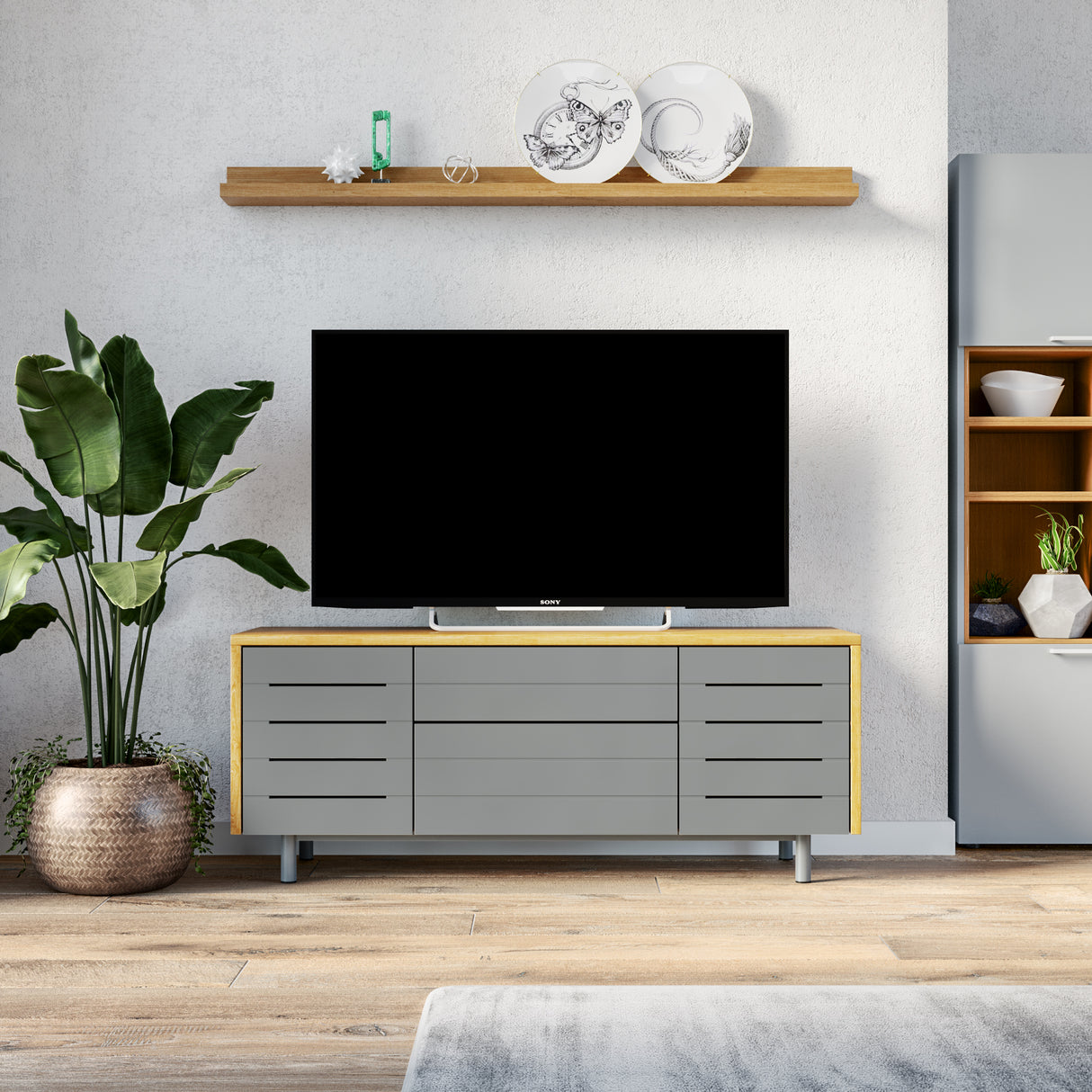 Alphason Venice 1200 Oak and Grey TV Stand (ADVE1200GRY)