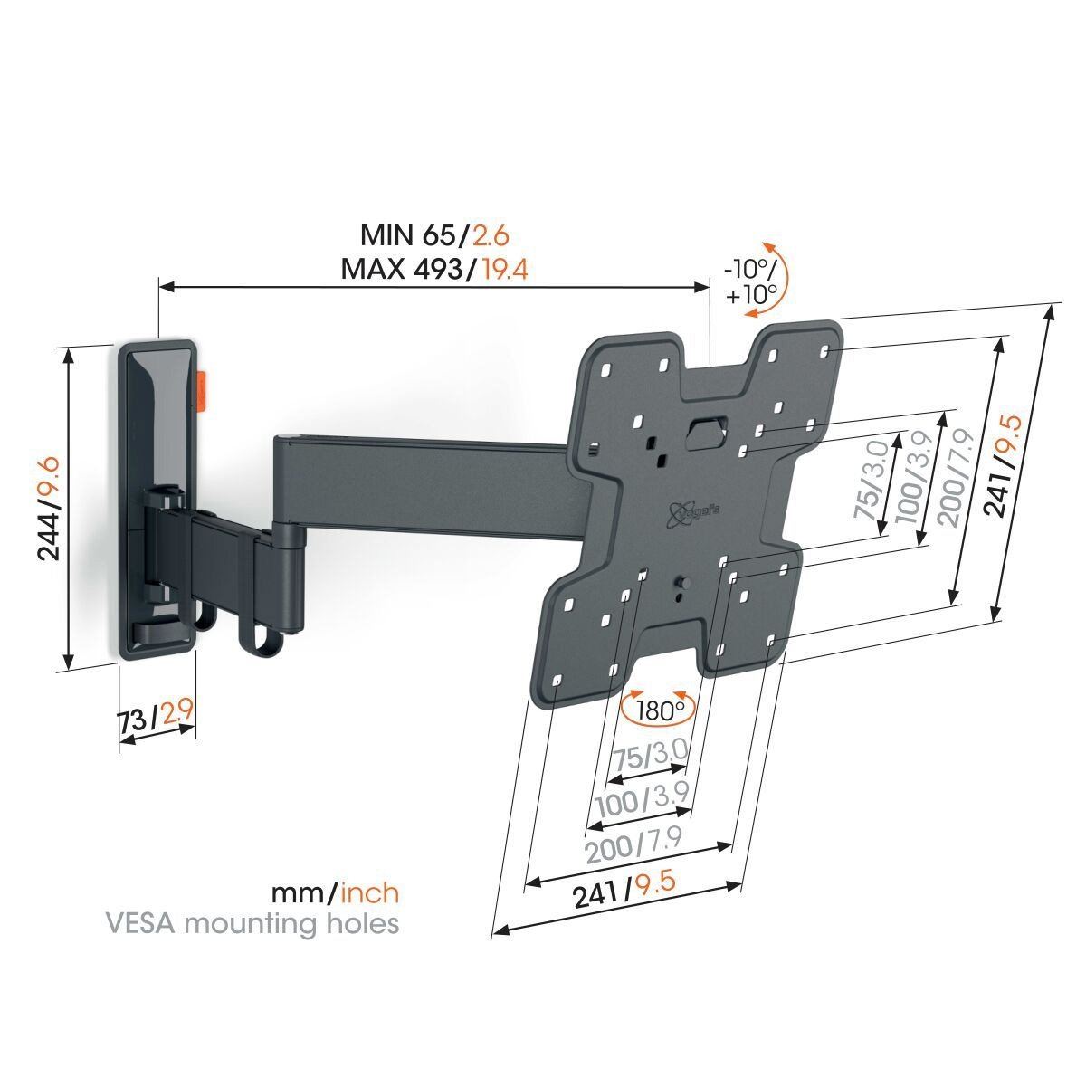 Vogels TVM 3245 TV (19-43") Double Arm Black Wall Bracket