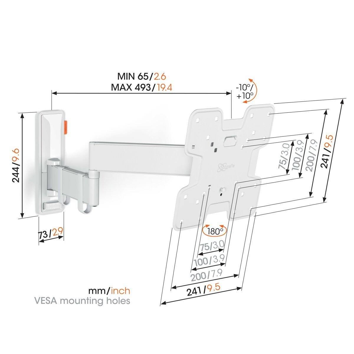 Vogels TVM 3245 TV (19-43") Double Arm White Wall Bracket