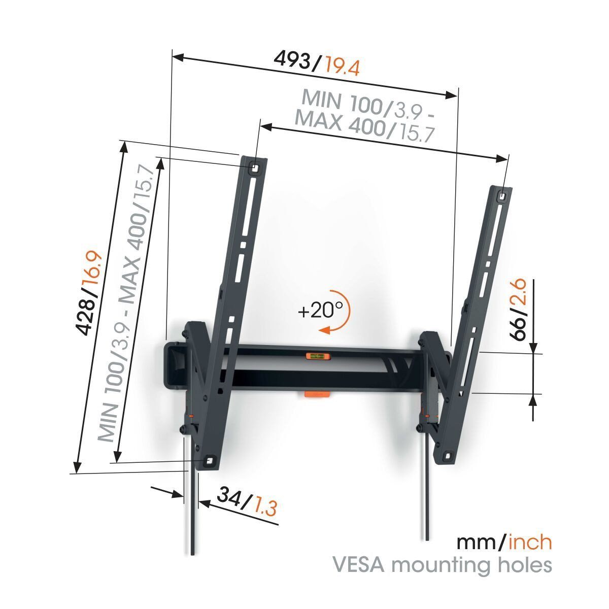 Vogels TVM 3415 TV (32-65") Tilting Black TV Wall Bracket