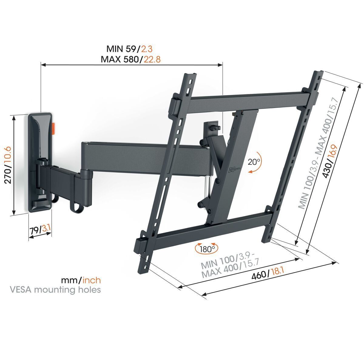 Vogels TVM 3445 TV (32-65") Double Arm Black Wall Bracket