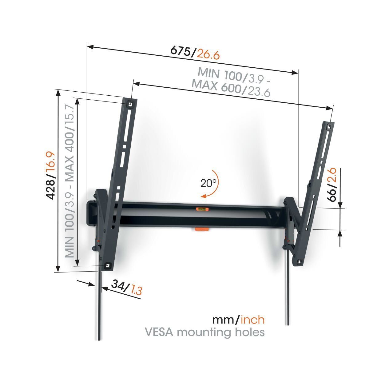 Vogels TVM 3615 TV (40-77") Tilting Black TV Wall Bracket